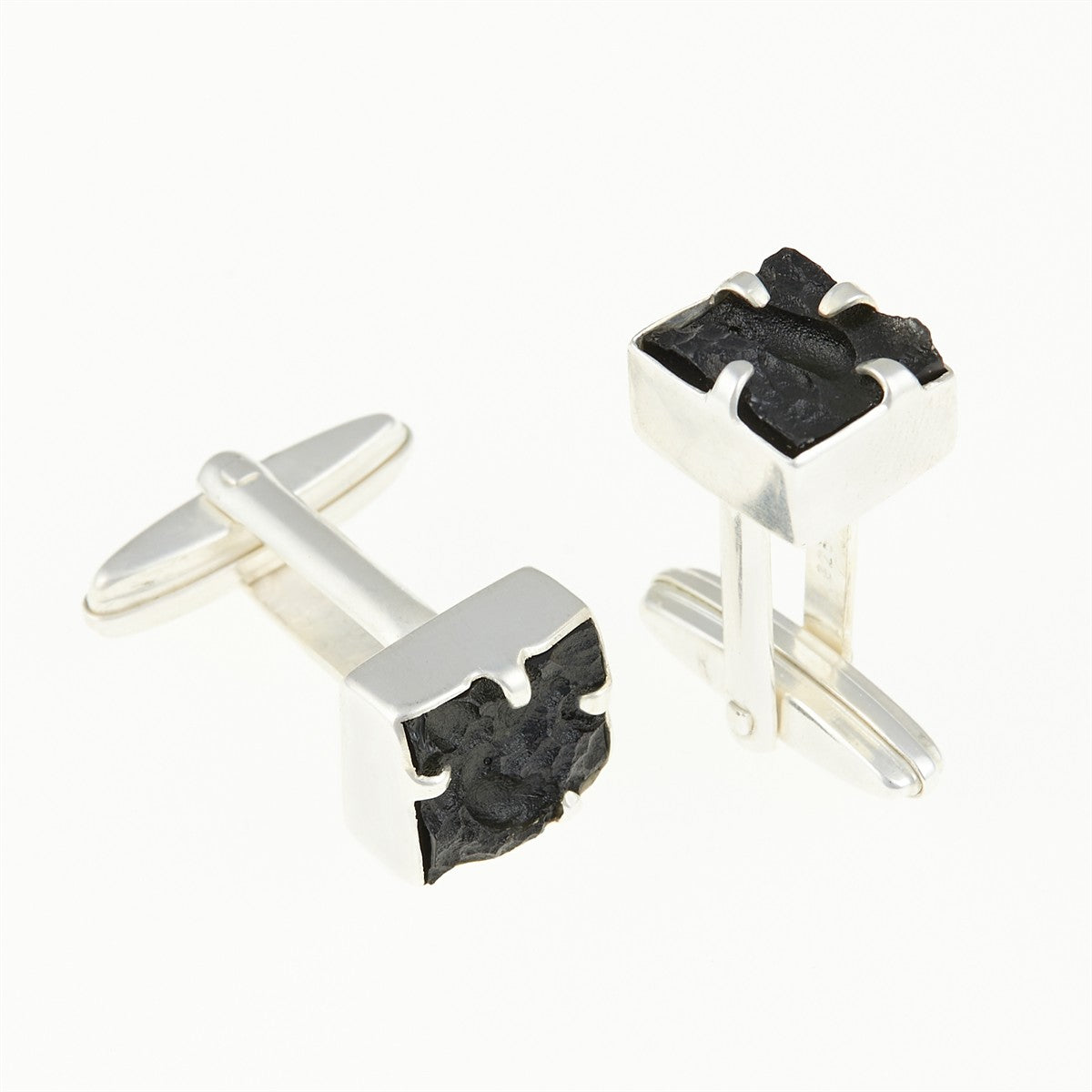 Silver cufflinks with natural moldavites MKU26-004