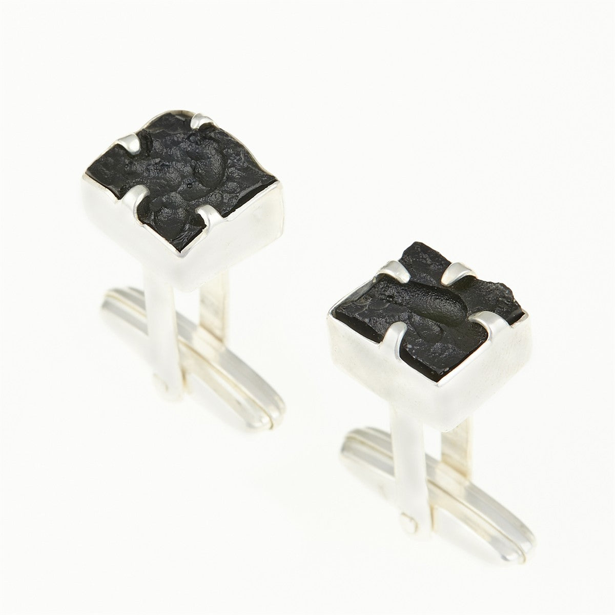Silver cufflinks with natural moldavites MKU26-004