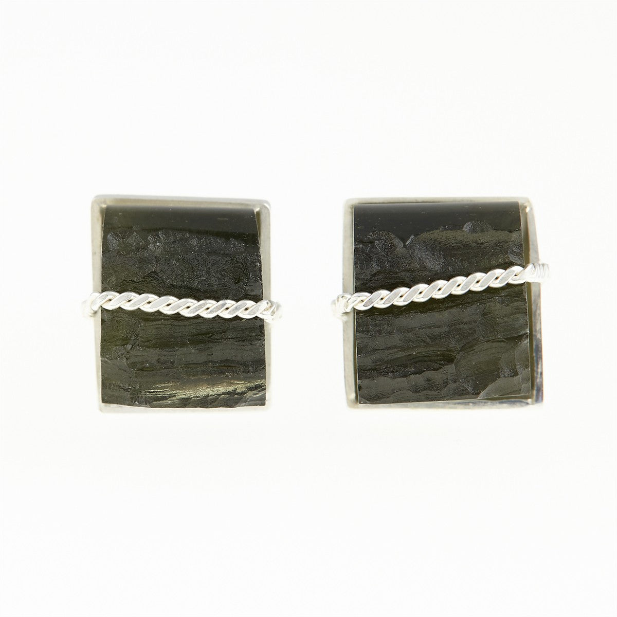 Silver cufflinks with natural moldavites MKU26-005