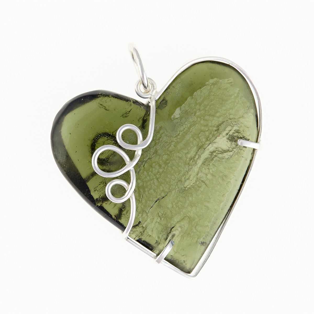 Silver pendant with a moldavite - heart - MKU26-006