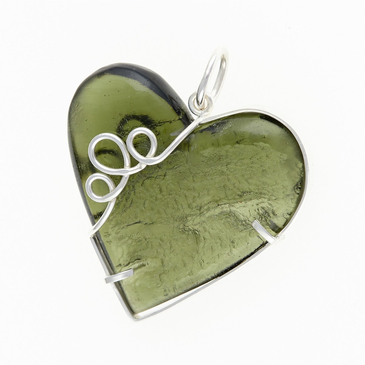 Silver pendant with a moldavite - heart - MKU26-006