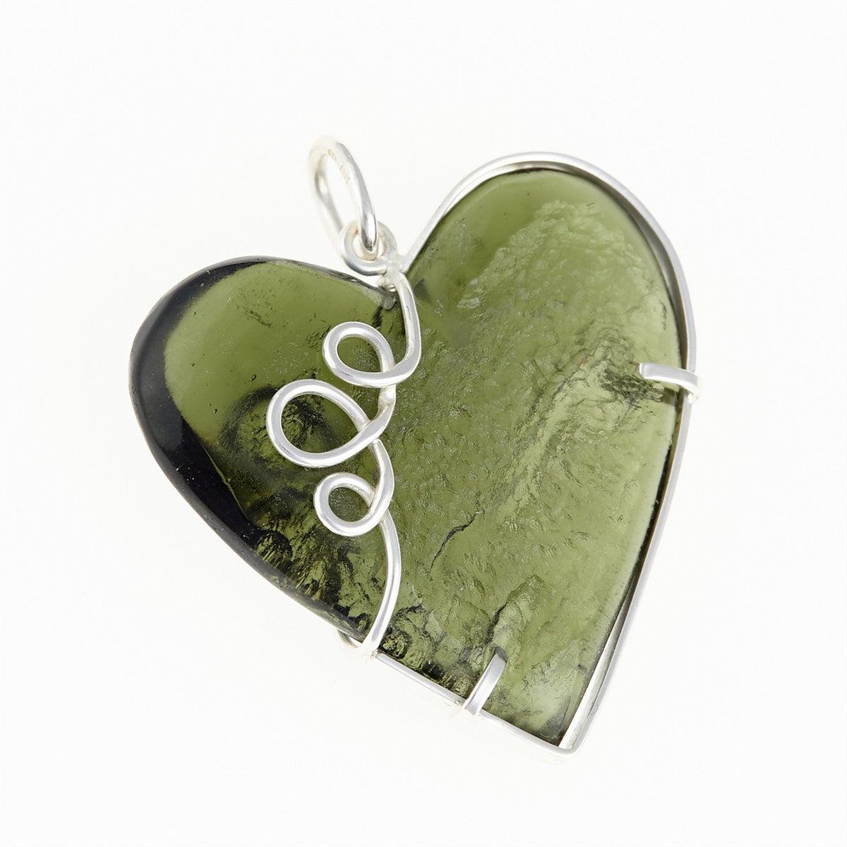 Silver pendant with a moldavite - heart - MKU26-006