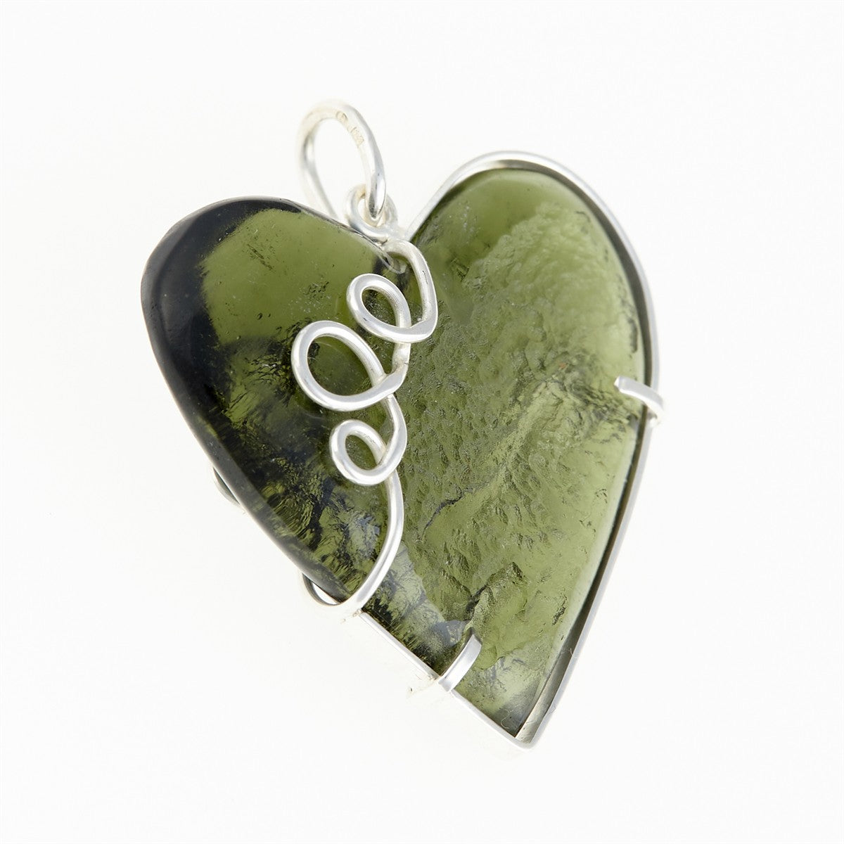 Silver pendant with a moldavite - heart - MKU26-006