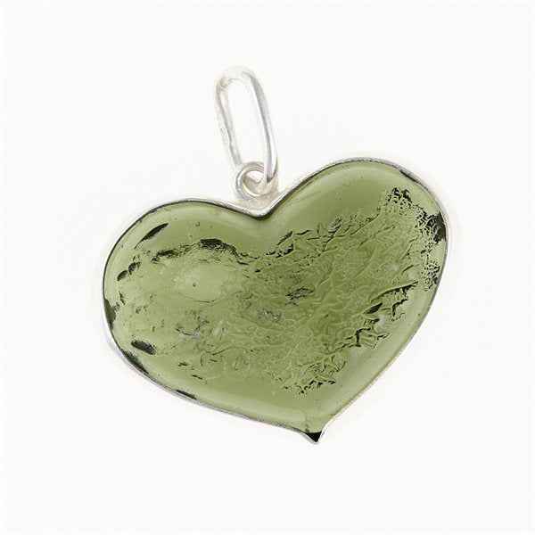 Ciondolo in argento con codice moldavite - cuore - MKU26-008
