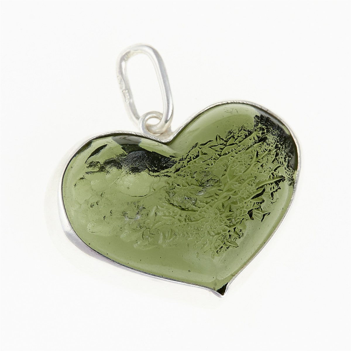 Silver pendant with a moldavite - heart - MKU26-008