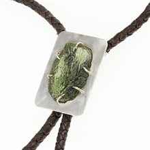 Silver bolo tie with natural moldavite MKUb01