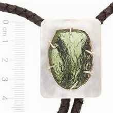 Silver bolo tie with natural moldavite MKUb01