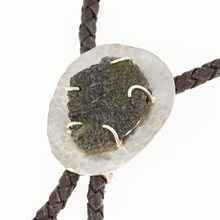Silver bolo tie with natural moldavite MKUb02