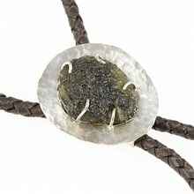 Silver bolo tie with natural moldavite MKUb02