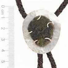 Silver bolo tie with natural moldavite MKUb02