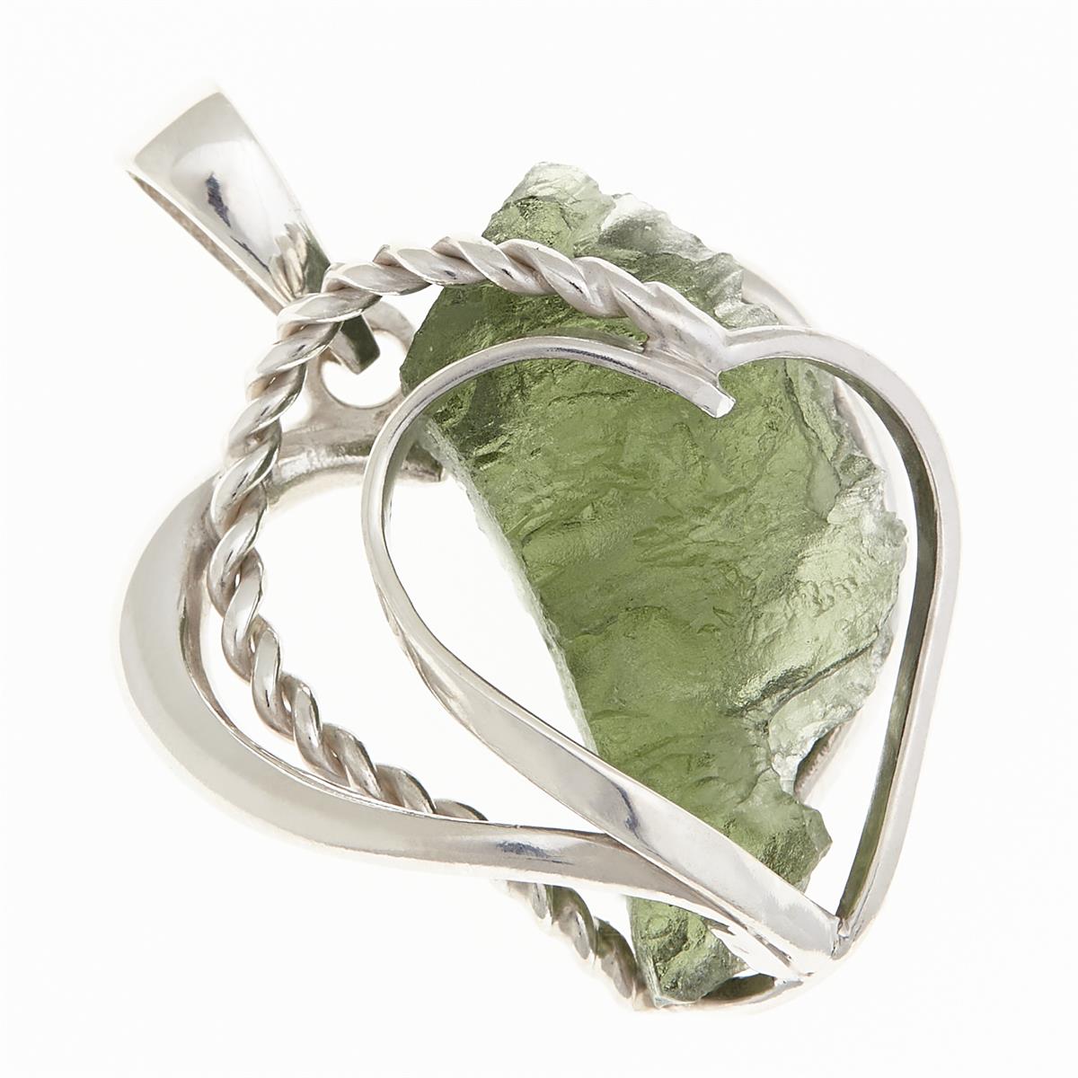 Silver pendant with moldavite - heart 10176