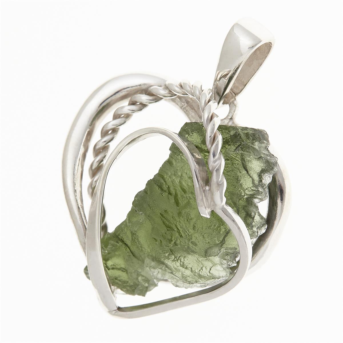 Silver pendant with moldavite - heart 10176