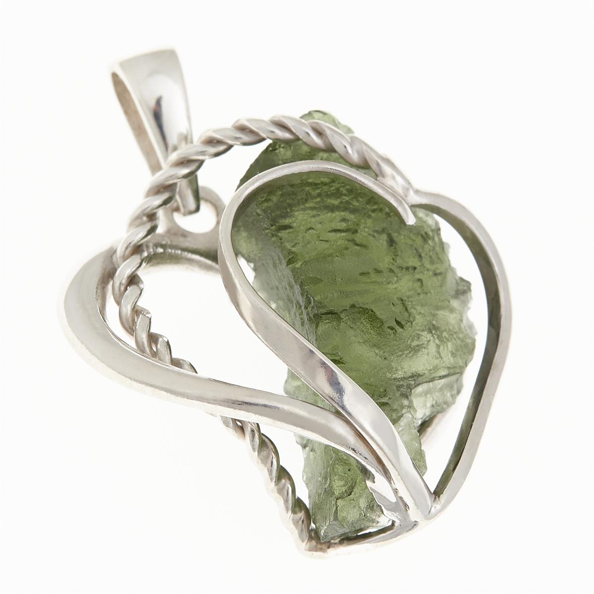 Silver pendant with moldavite - heart 10176