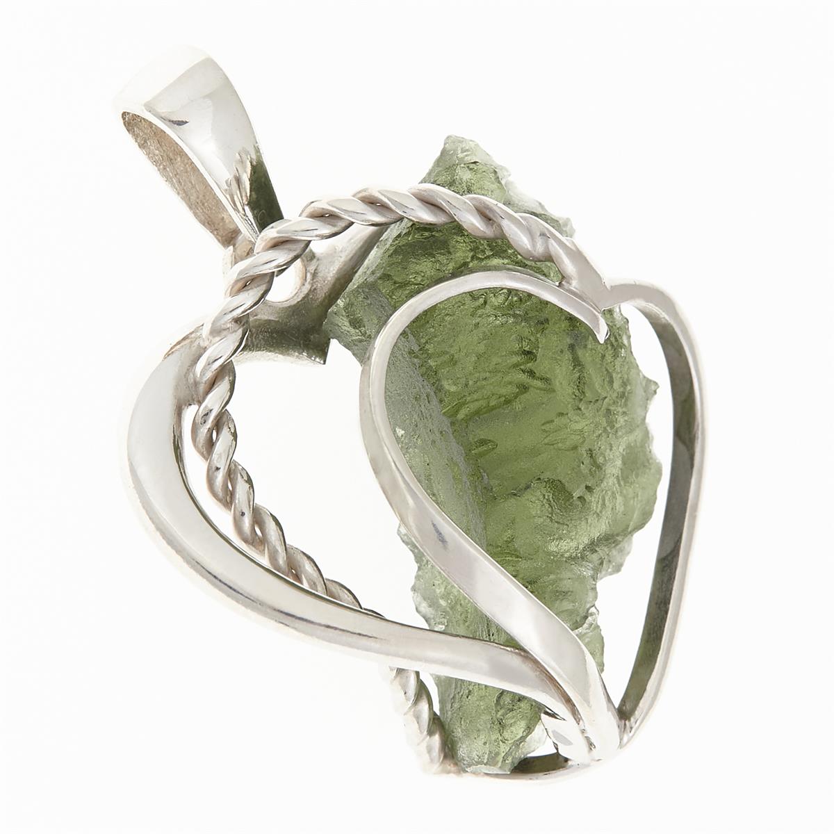 Silver pendant with moldavite - heart 10176