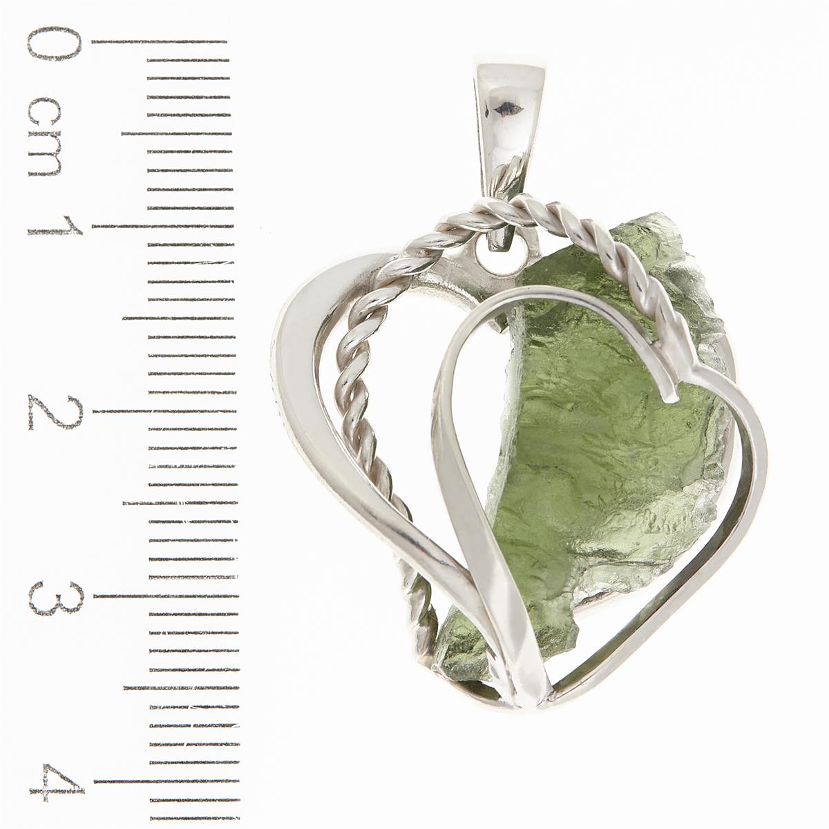 Silver pendant with moldavite - heart 10176