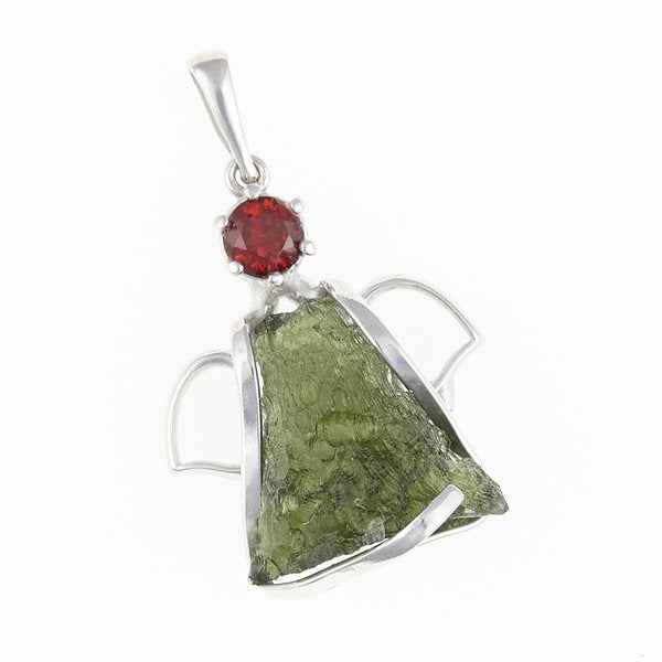 Ciondolo in argento con moldavite e granato - angelo 10179