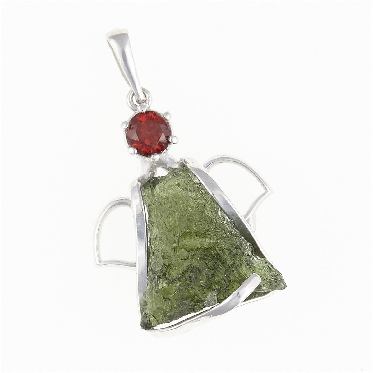 Silver pendant with moldavite and garnet - angel 10179