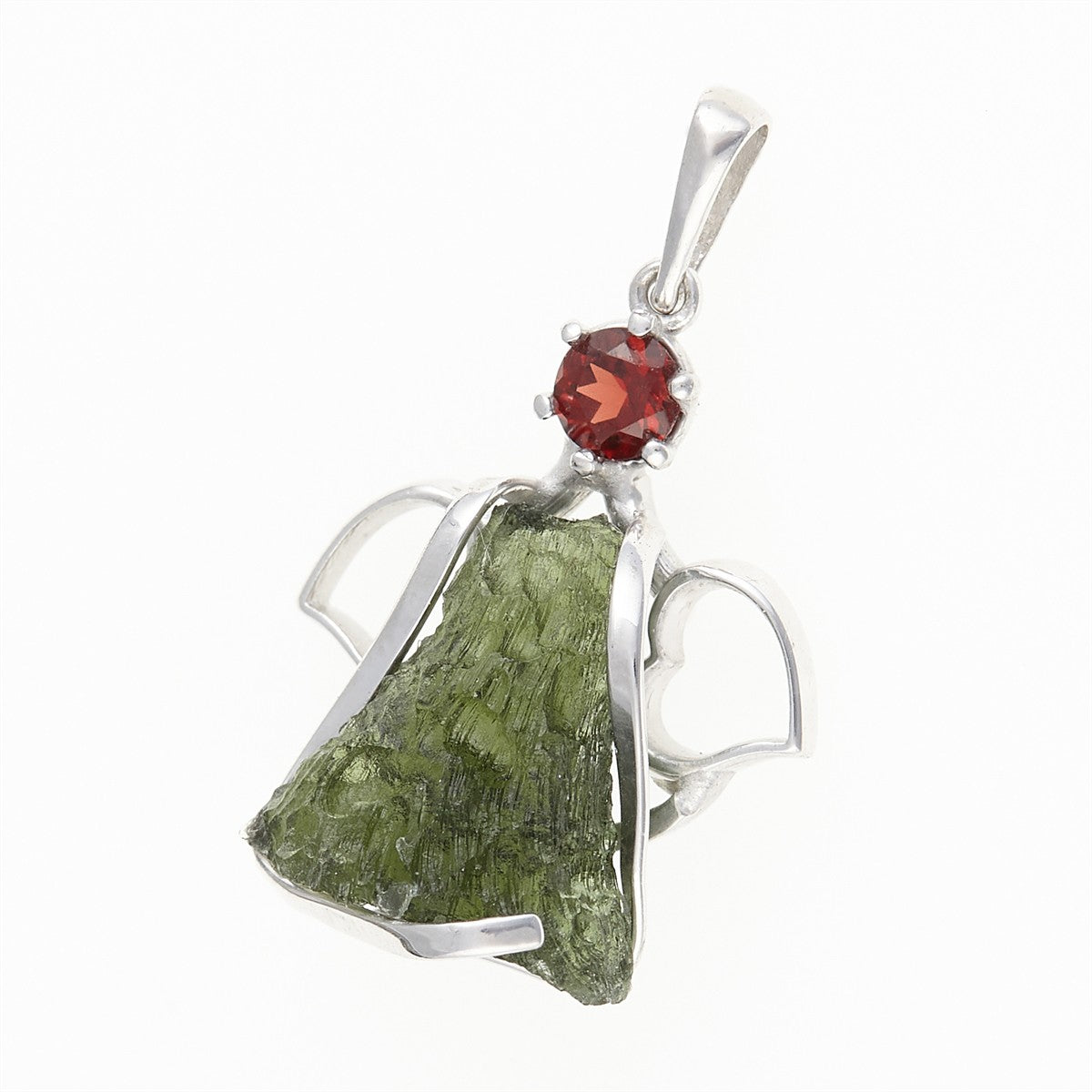 Silver pendant with moldavite and garnet - angel 10179
