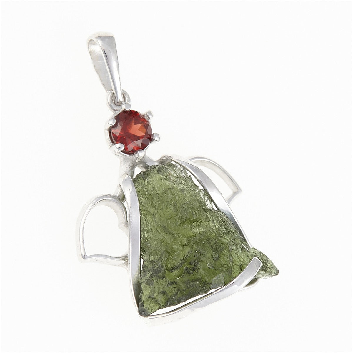 Silver pendant with moldavite and garnet - angel 10179