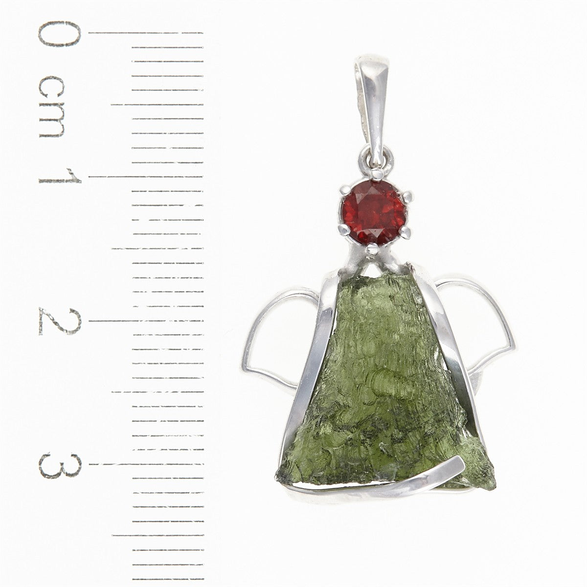 Silver pendant with moldavite and garnet - angel 10179