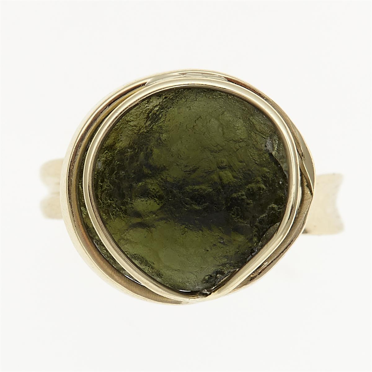 Golden ring with moldavite 10204