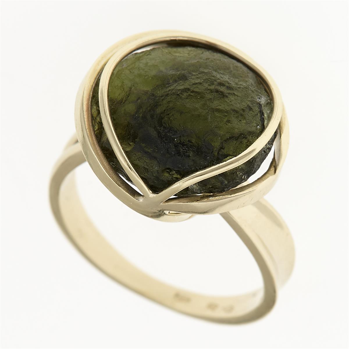 Golden ring with moldavite 10204