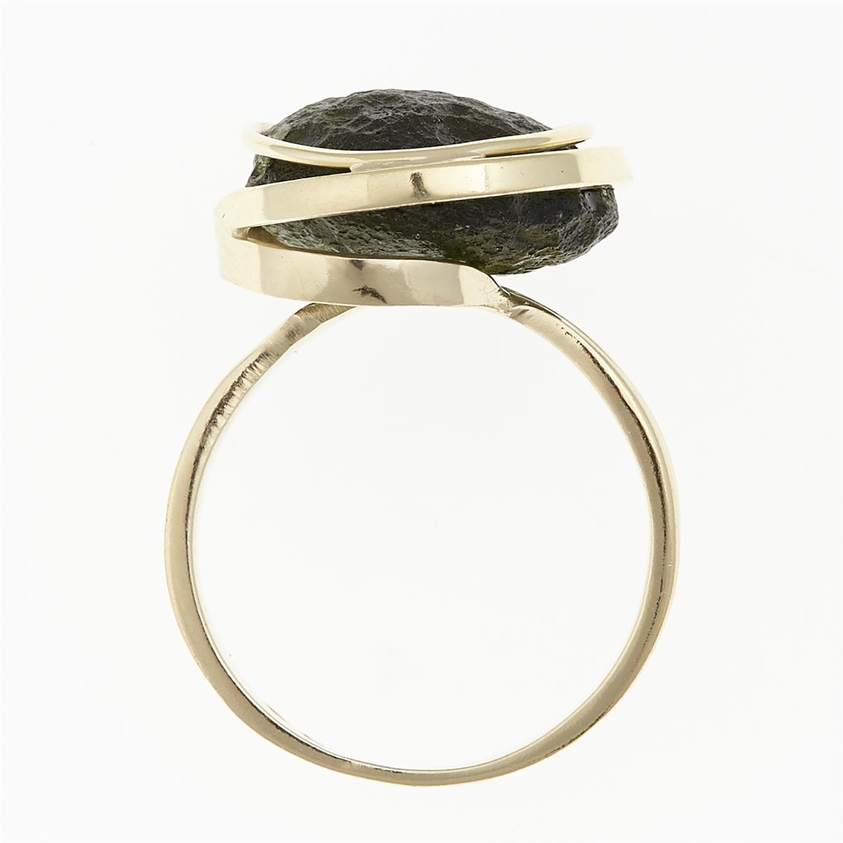 Golden ring with moldavite 10204