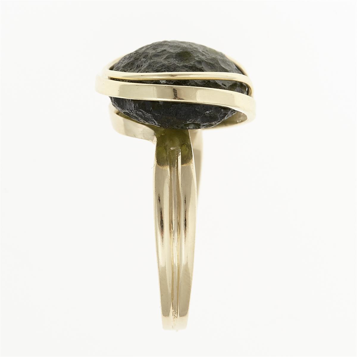 Golden ring with moldavite 10204