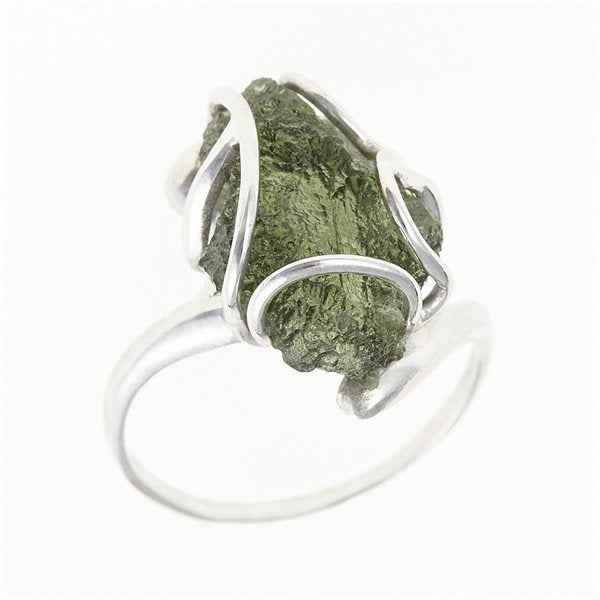 Silver ring with natural moldavite 11414