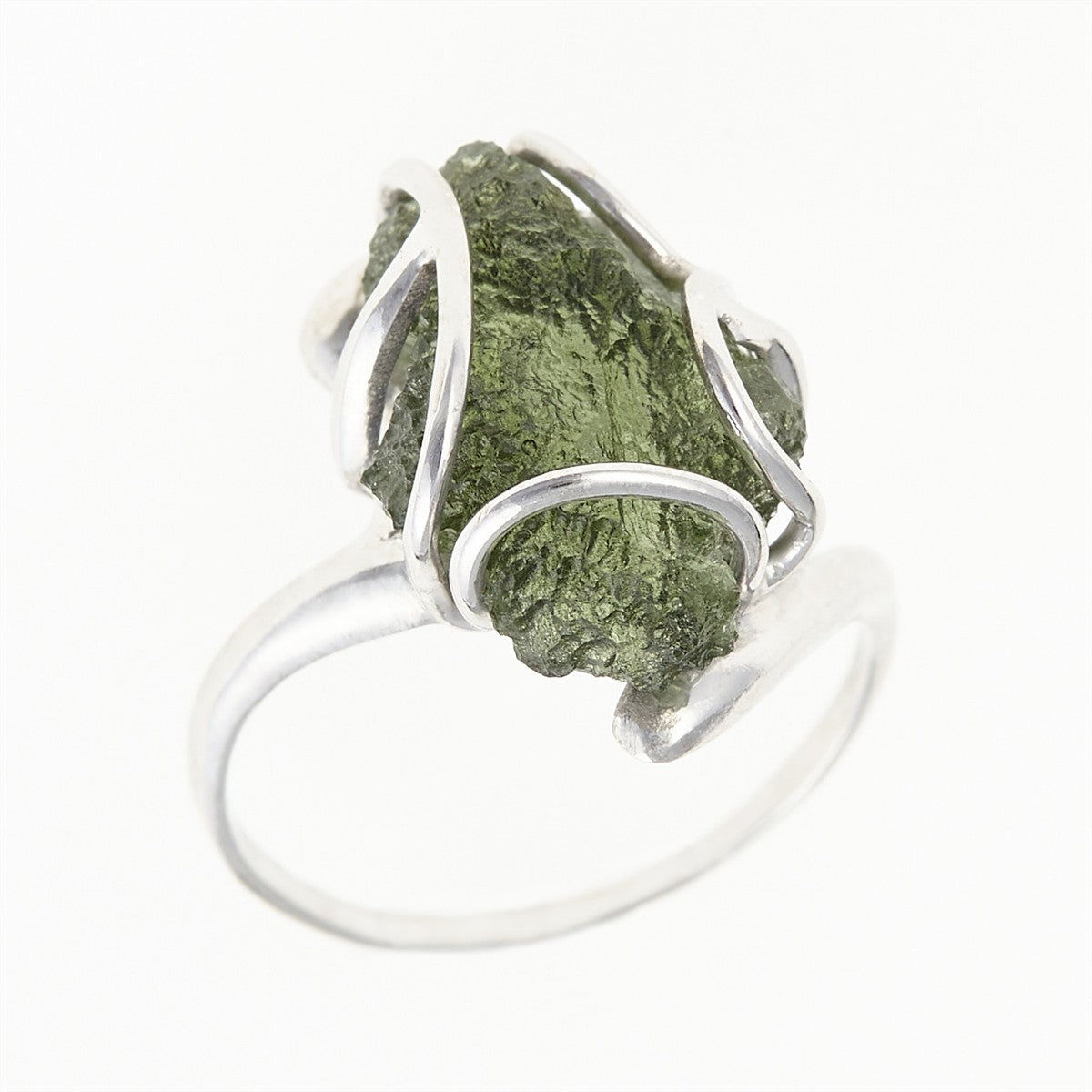 Silver ring with natural moldavite 11414
