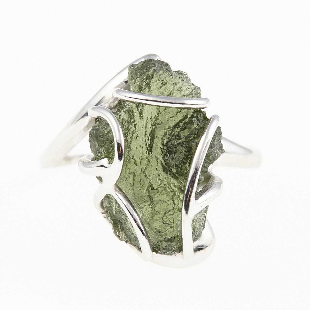 Silver ring with natural moldavite 11414