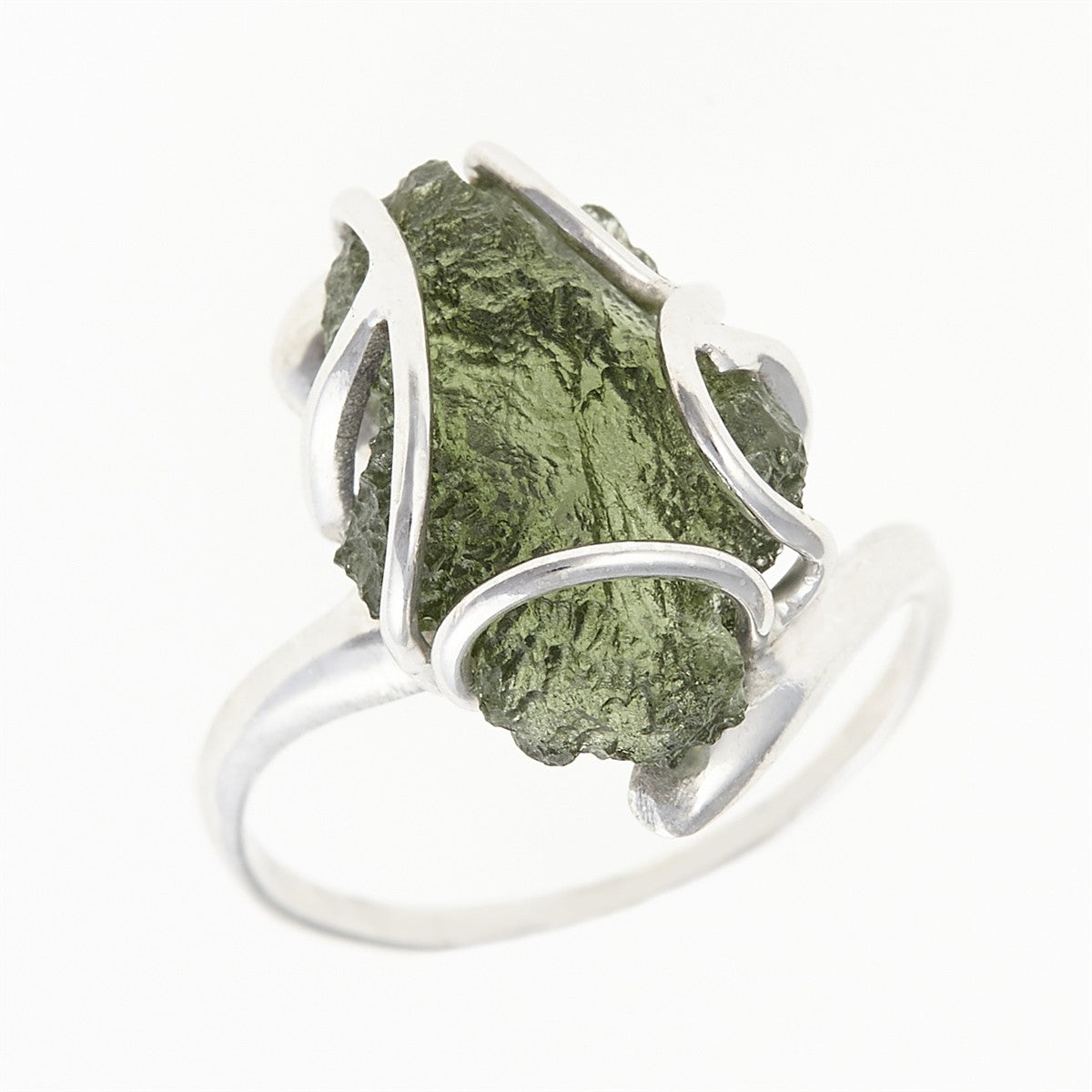 Silver ring with natural moldavite 11414