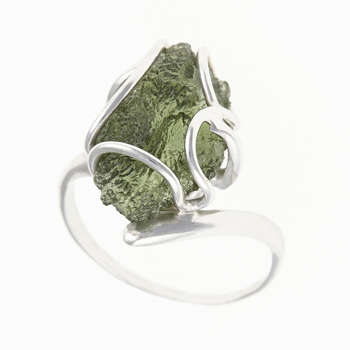 Silver ring with natural moldavite 11414