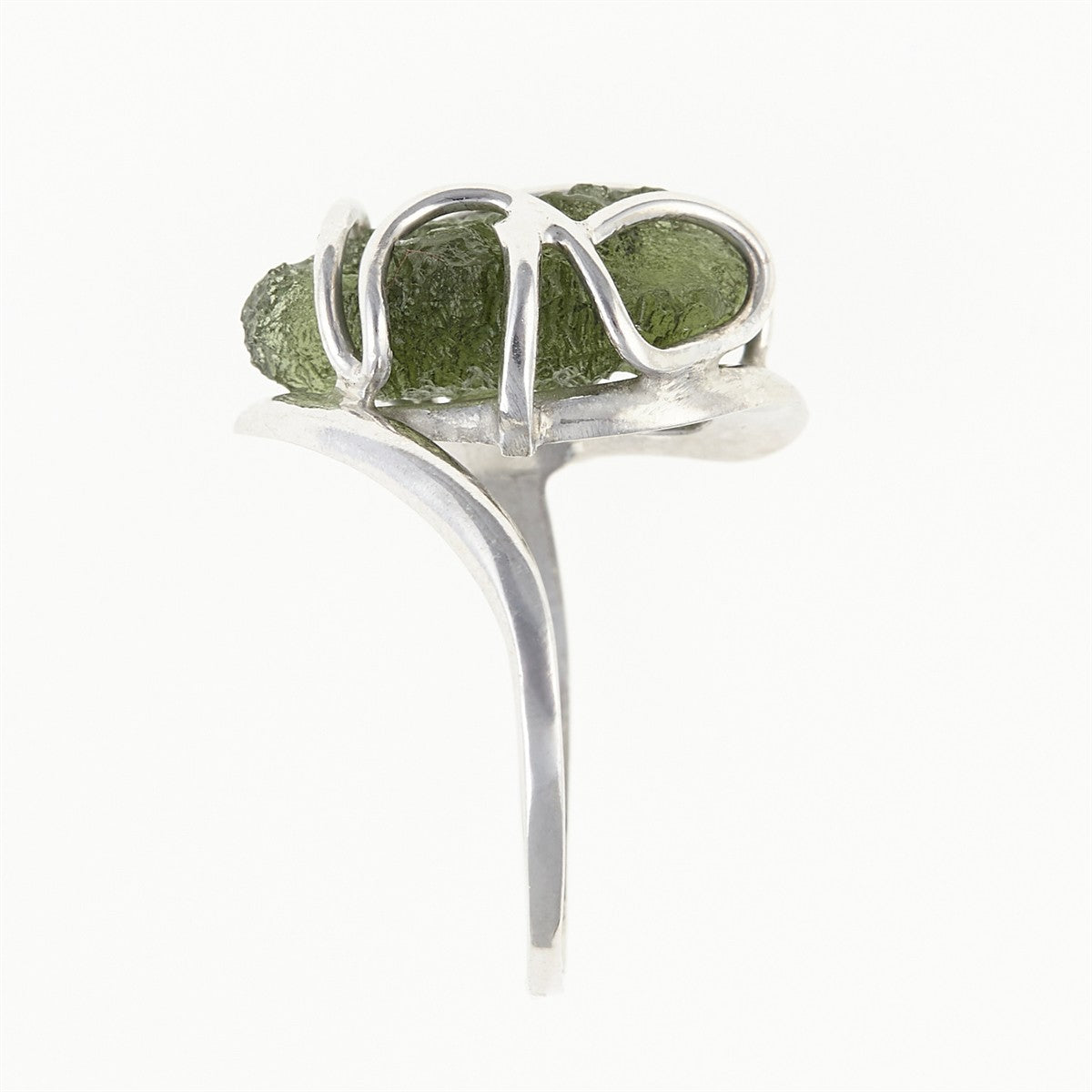 Silver ring with natural moldavite 11414