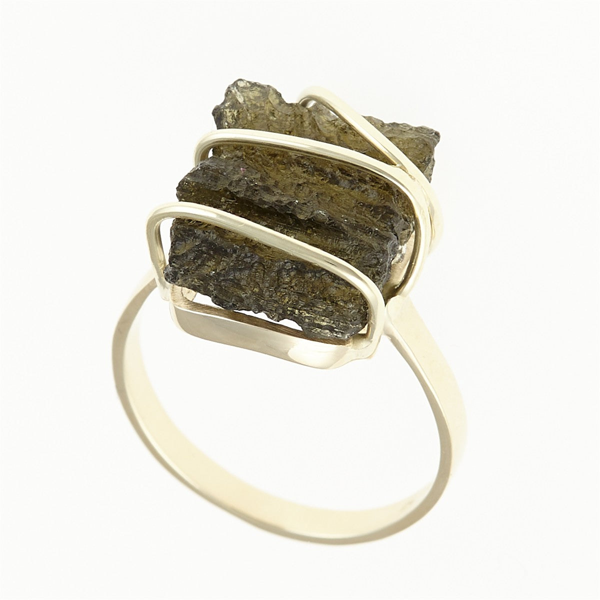 Golden ring with moldavite 11426