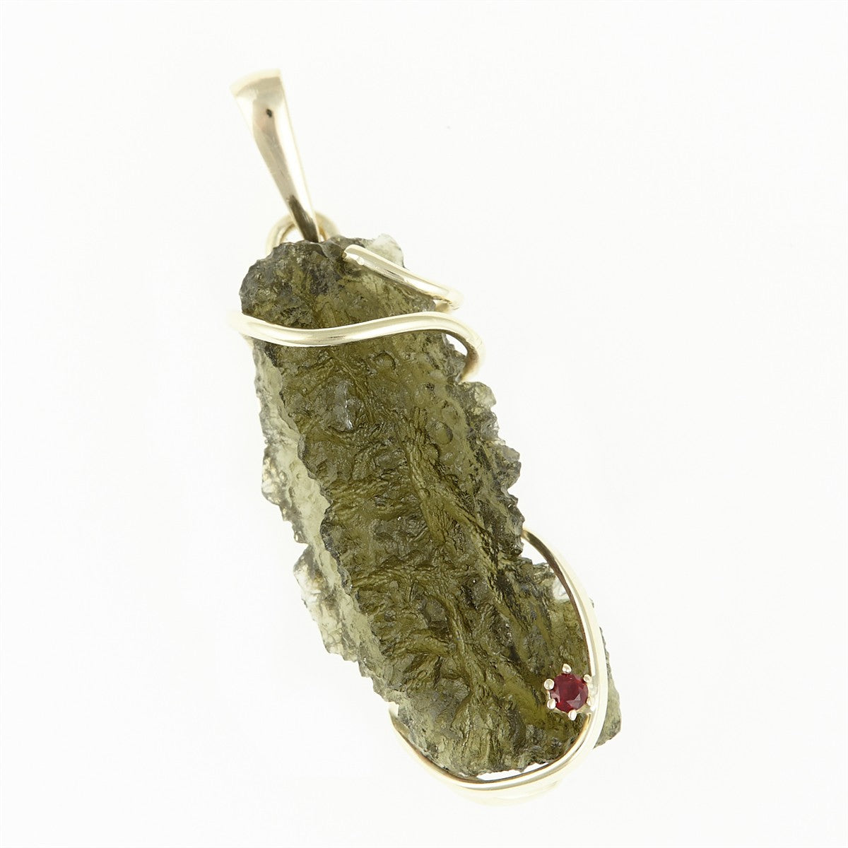 Golden pendant with a moldavite and garnet MS12514
