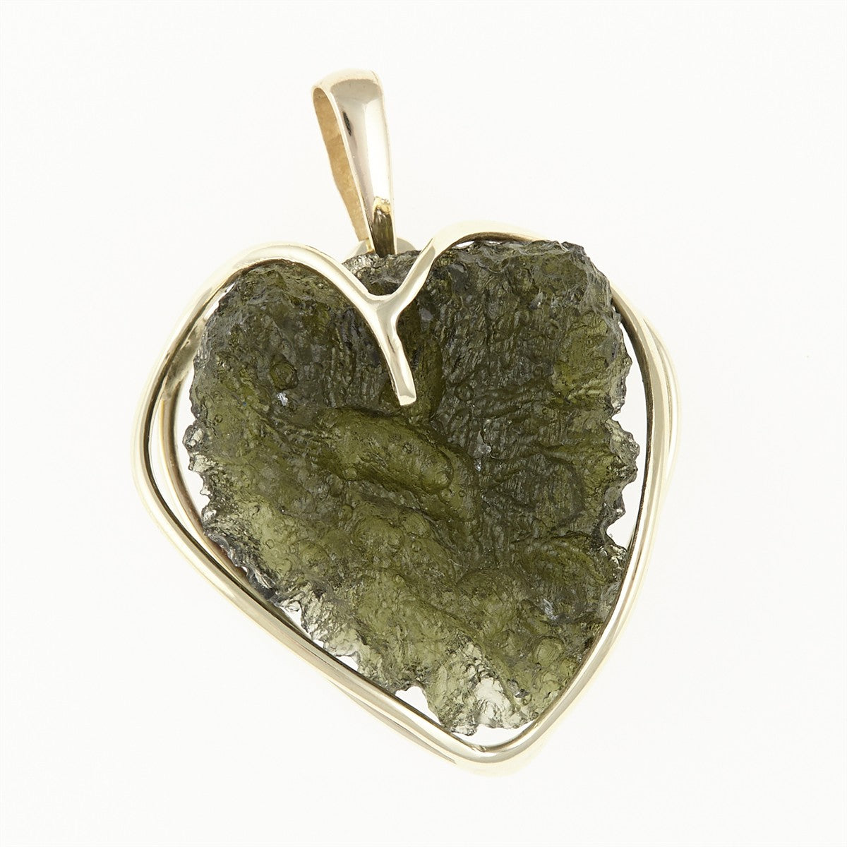 Golden pendant with a moldavite - heart MS12527