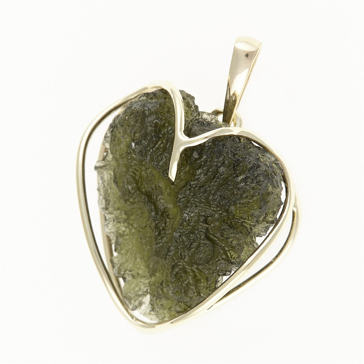 Golden pendant with a moldavite - heart MS12527
