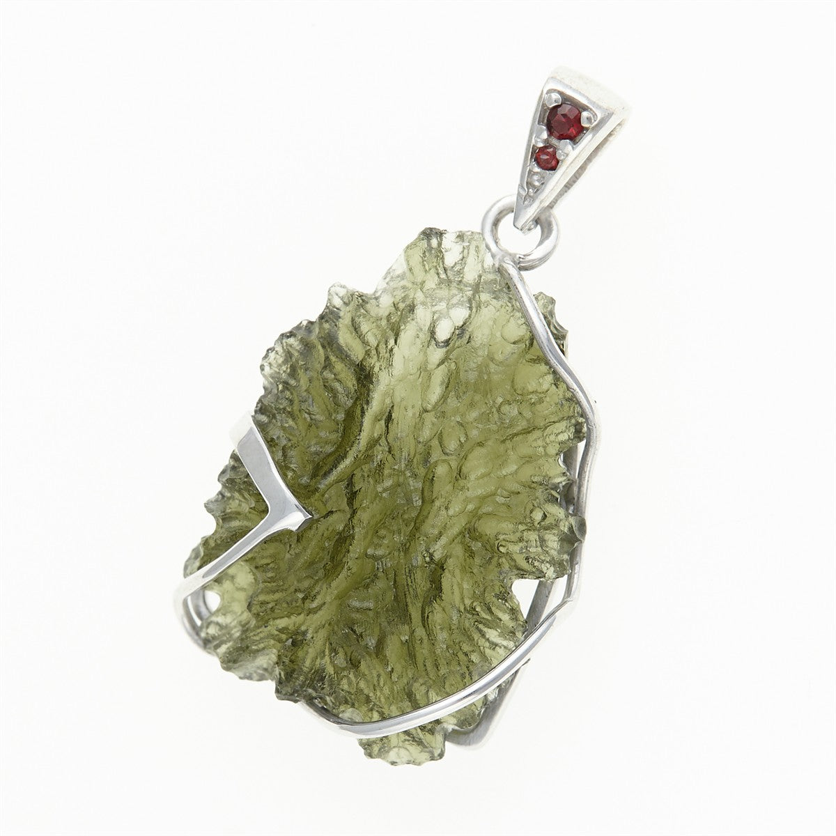 Golden pendant with a moldavite and garnets MS12530