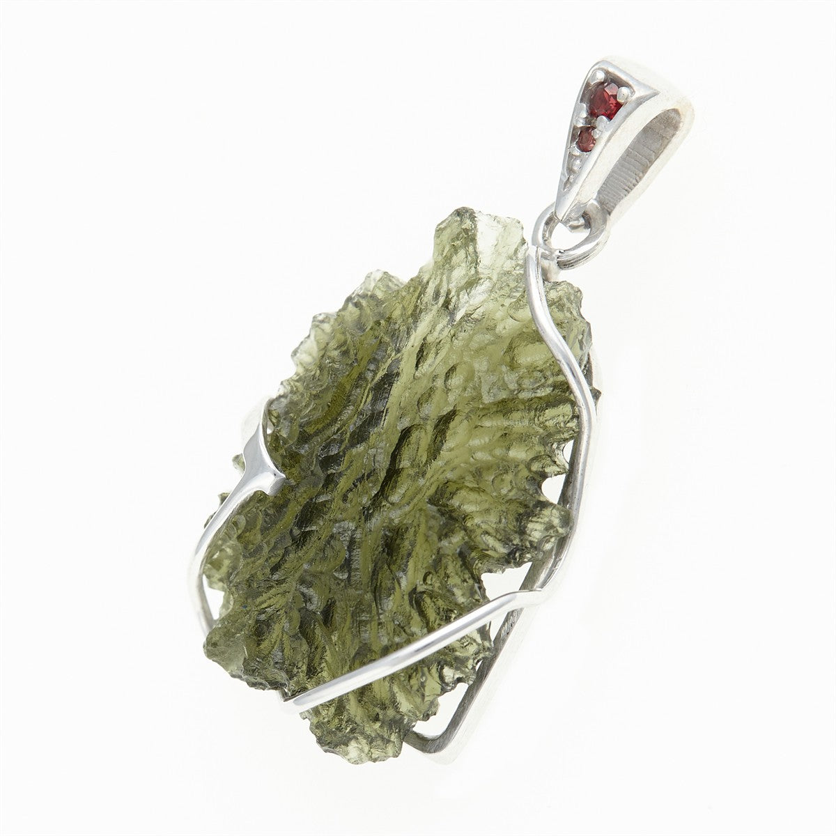Golden pendant with a moldavite and garnets MS12530