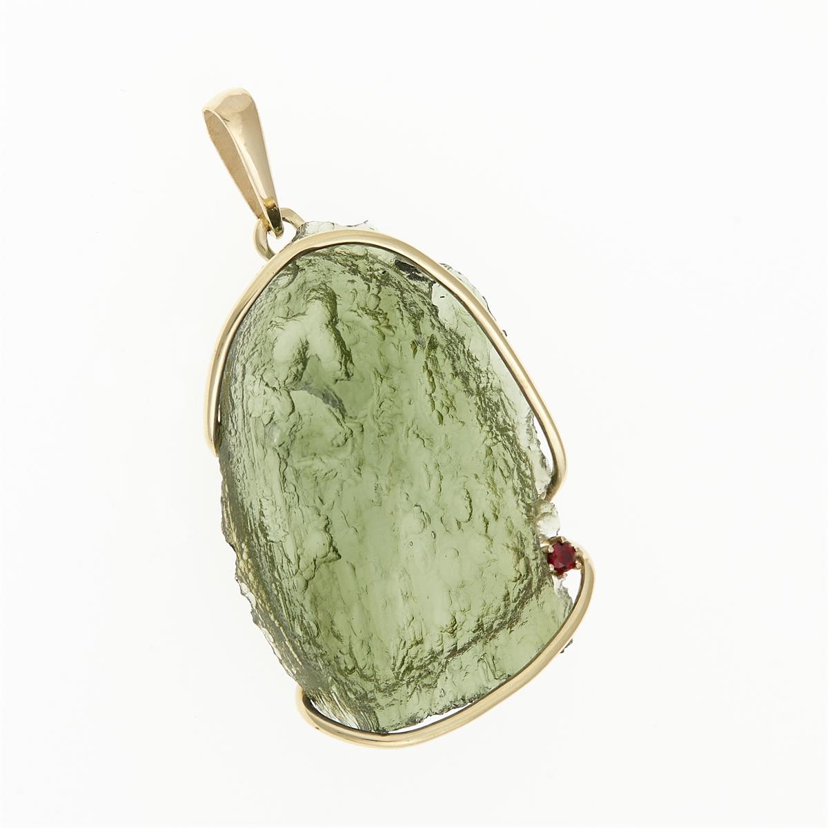 Golden pendant with a moldavite and garnet 1767-2