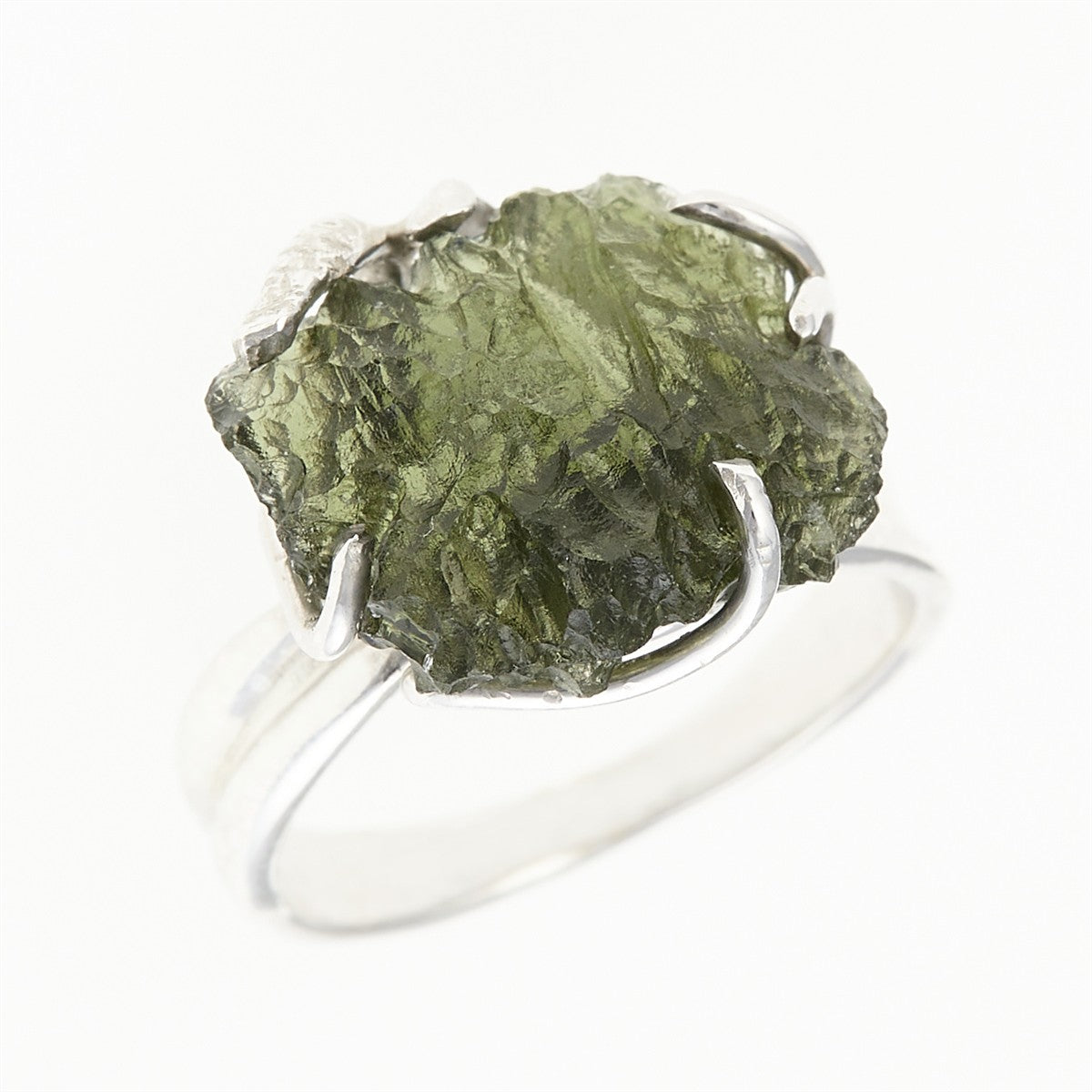 Silver ring with natural moldavite 26-001