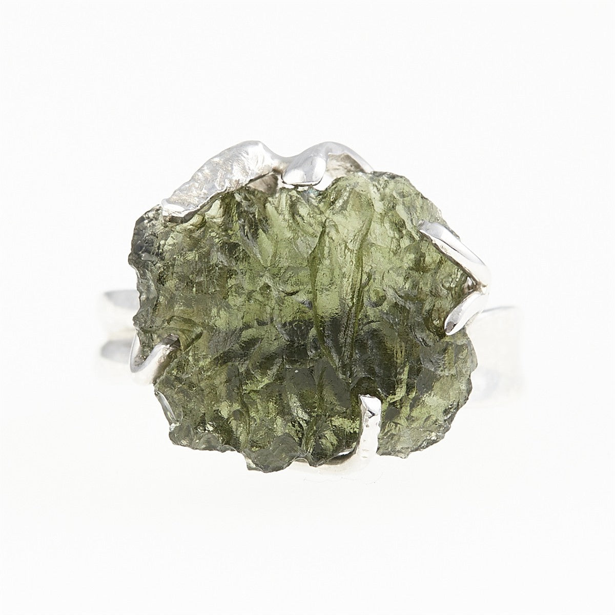 Silver ring with natural moldavite 26-001