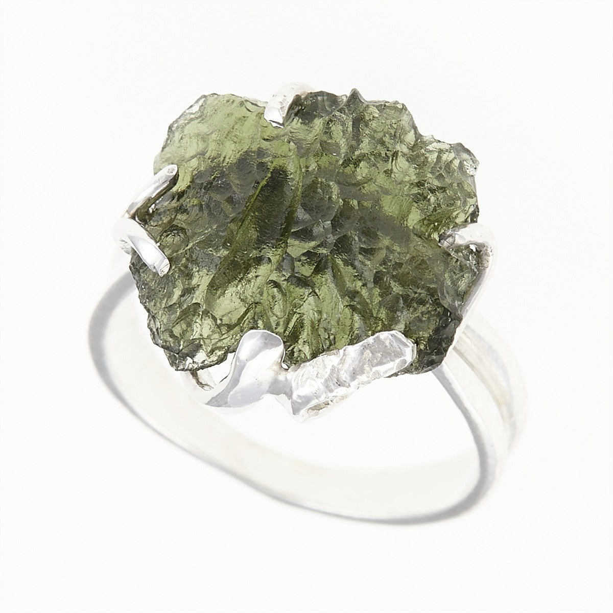 Silver ring with natural moldavite 26-001