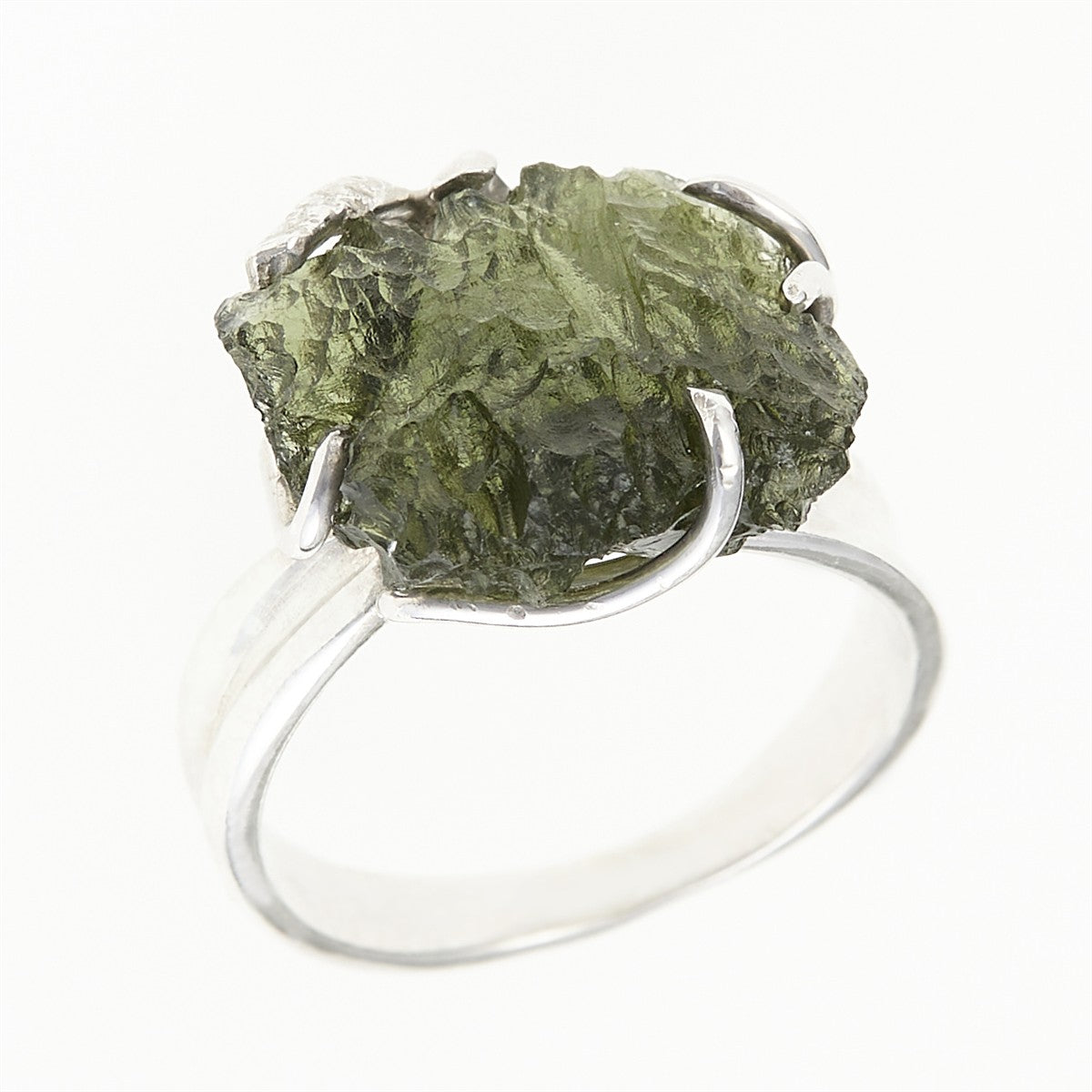 Silver ring with natural moldavite 26-001