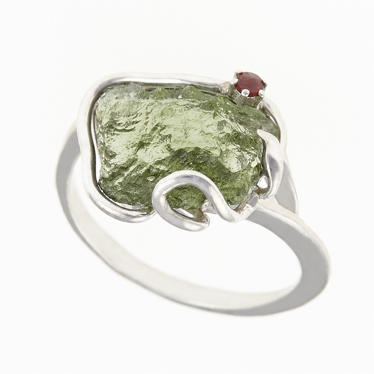 Silver ring with natural moldavite 26-015