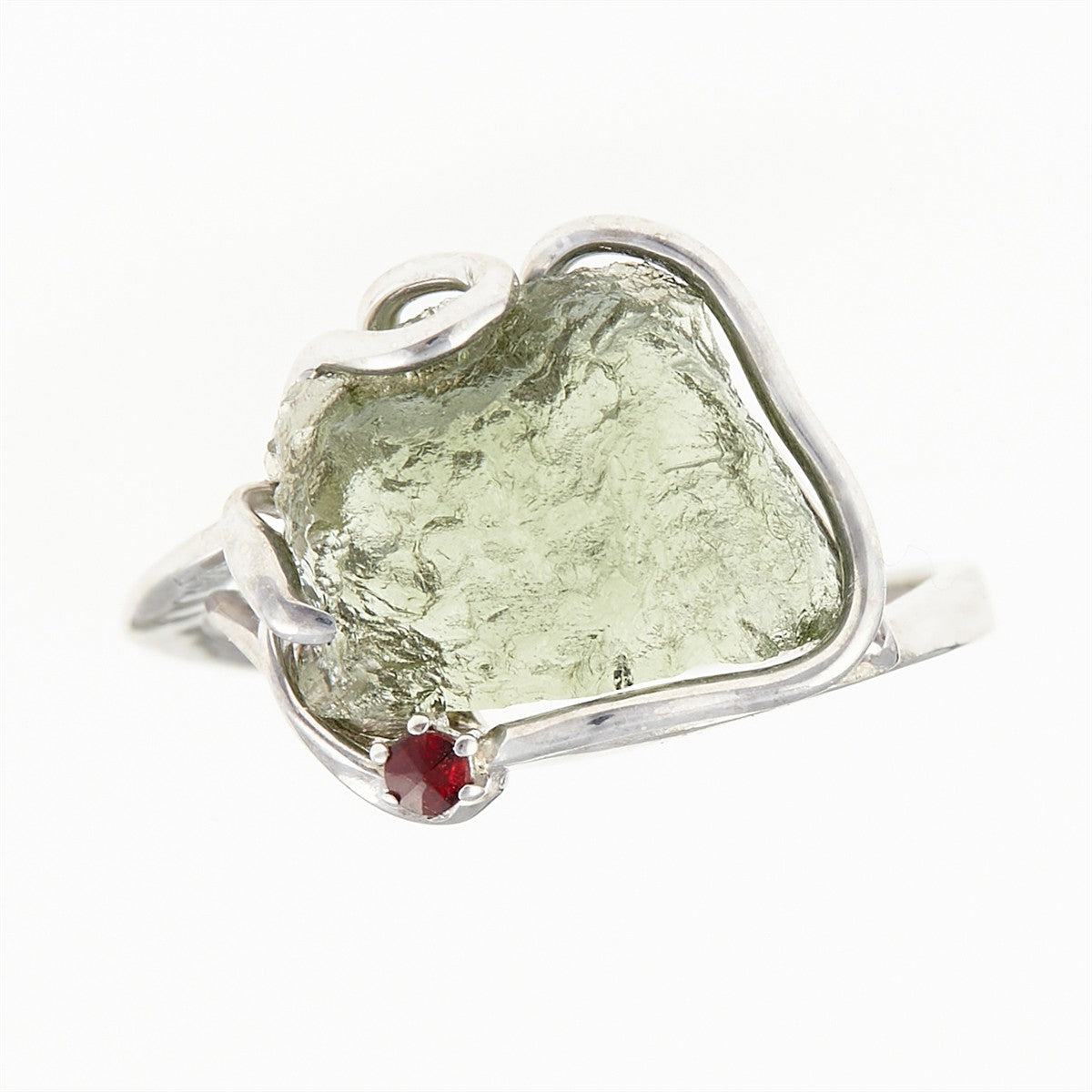 Silver ring with natural moldavite 26-015