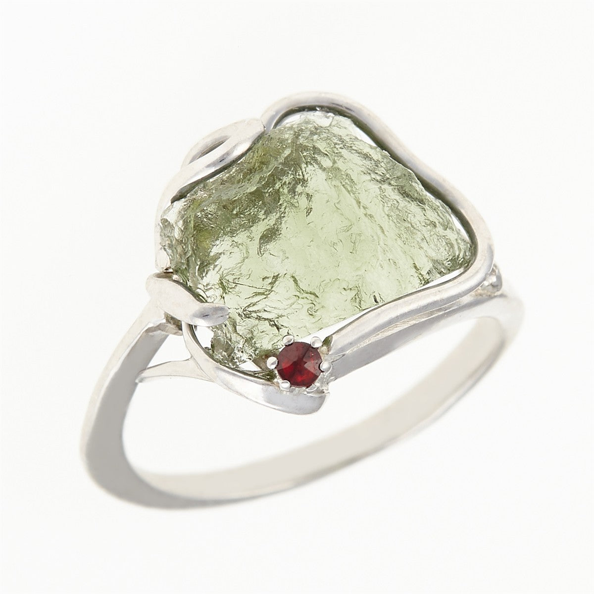 Silver ring with natural moldavite 26-015