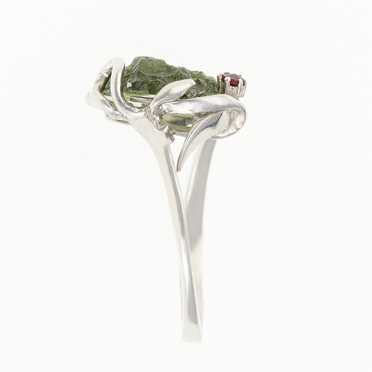 Silver ring with natural moldavite 26-015