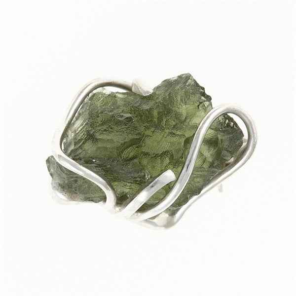 Silver brooch with moldavite 26-077